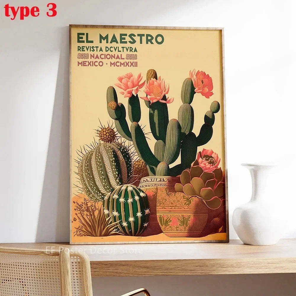Classic Retro Mexican Cactus Poster Canvas Decoration Painting Flower Aesthetics Color Art Room Home Decoration Wall Art Peaceful Pleasures Health and Wellness 4 40x60cm