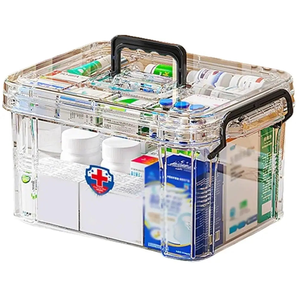 Transparent Plastic Medicine Storage Box with Tray Portable First Aid Organizer Multipurpose Family Emergency OrganizevBox Peaceful Pleasures Health and Wellness A