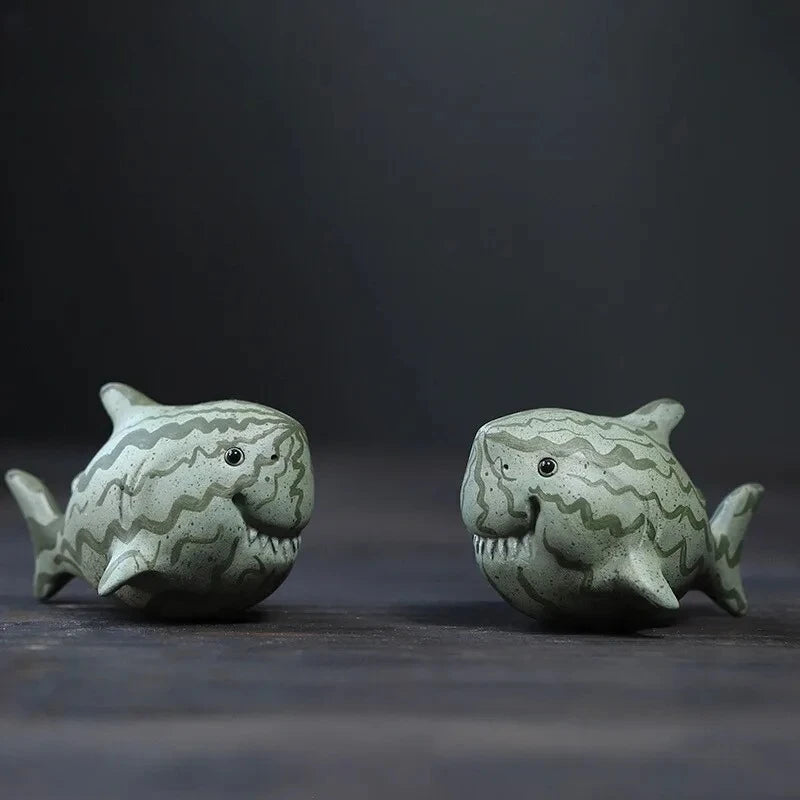 Watermelon Shark Handmade Tea Table Ornament Purple Clay Tea Pet Premium Accessory Shark Watermelon Sculpture Tea Ceremony Craft Peaceful Pleasures Health and Wellness