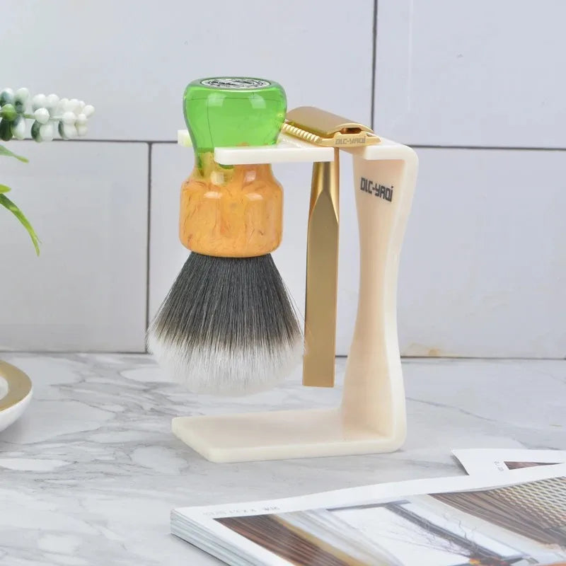 YAQI Minimalist Shaving Brush & Razor Holder Set – Creamy White