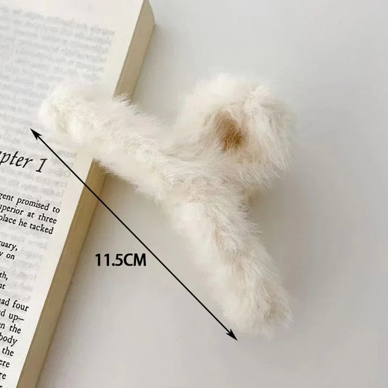 Fluffy Faux Fur Big Crab Hair Claw Clips for Women & Girls