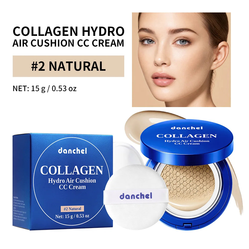 Collagen CC Cream Air Cushion Foundation Hydrating Long Wear Natural Light Brightening Waterproof Skin Tone Base Makeup Peaceful Pleasures Health and Wellness 2natural