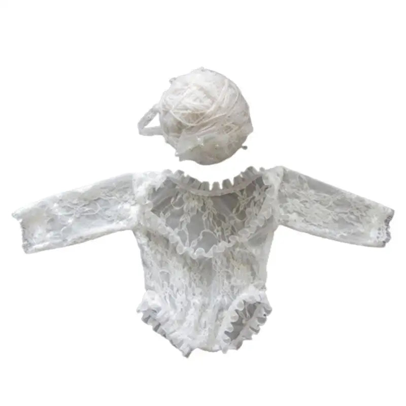 Newborn Lace Romper & Bow Headband – Baby Photo Prop Set
