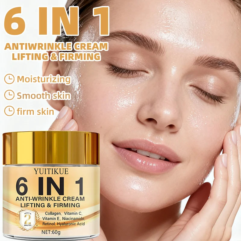 6-in-1 Anti-Wrinkle Cream 60g Quick Lifting & Firming with Collagen & Retinol Moisturizing Skin Smoothing Formula Peaceful Pleasures Health and Wellness