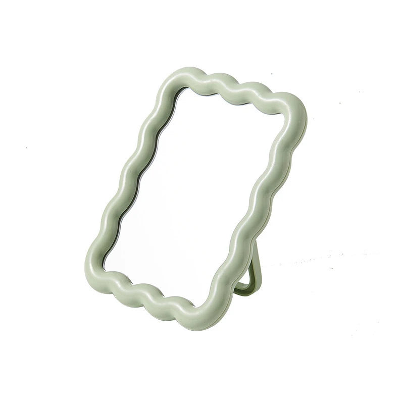 Corrugated Desktop Makeup Mirror Solid Color Simple Portable Handheld Makeup Mirror Foldable Student Compact Cute Mirror Peaceful Pleasures Health and Wellness Green