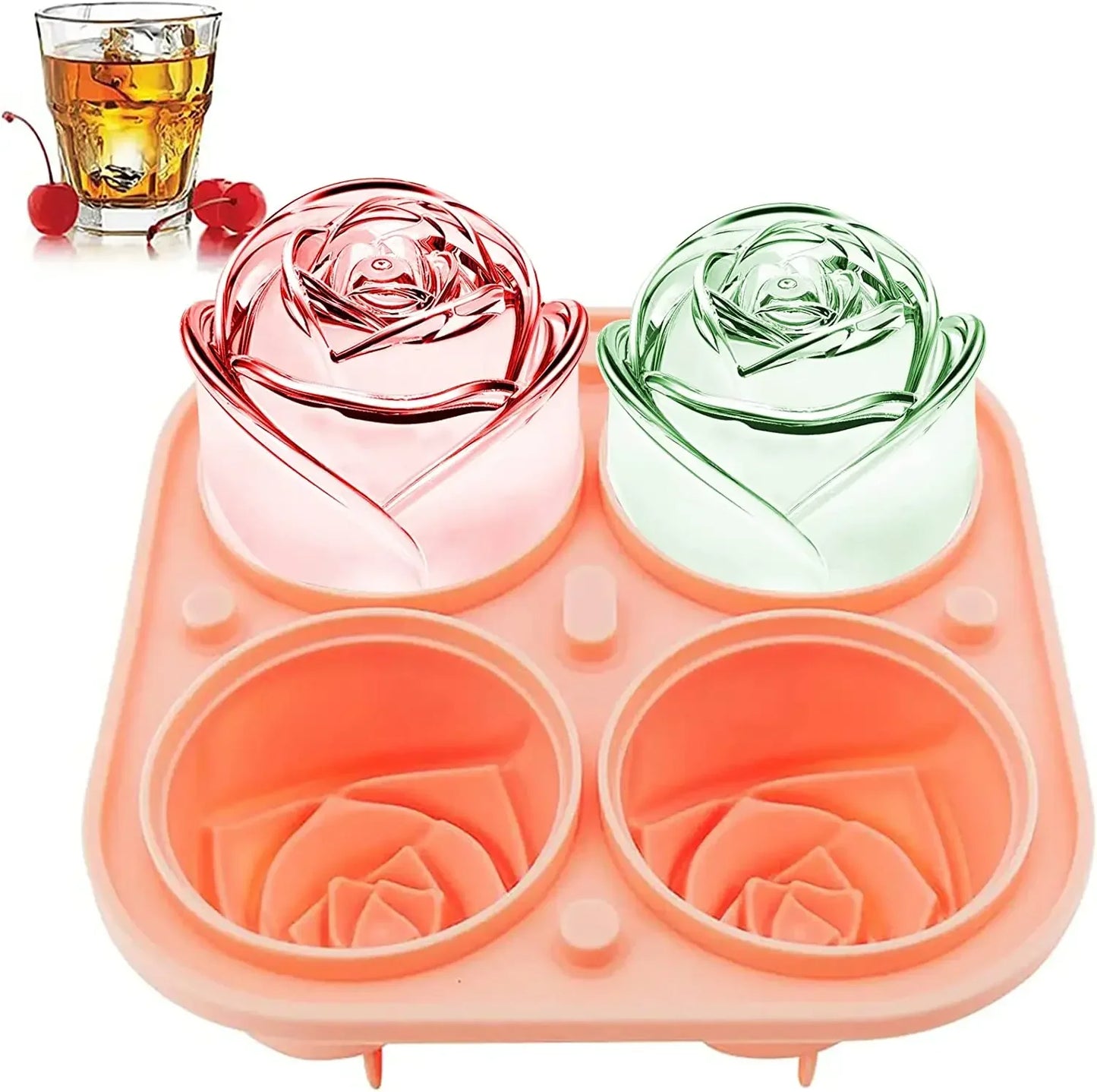 3D Rose Ice Cube Mold – 2.5" Silicone Flower Ice Tray, 4 Giant