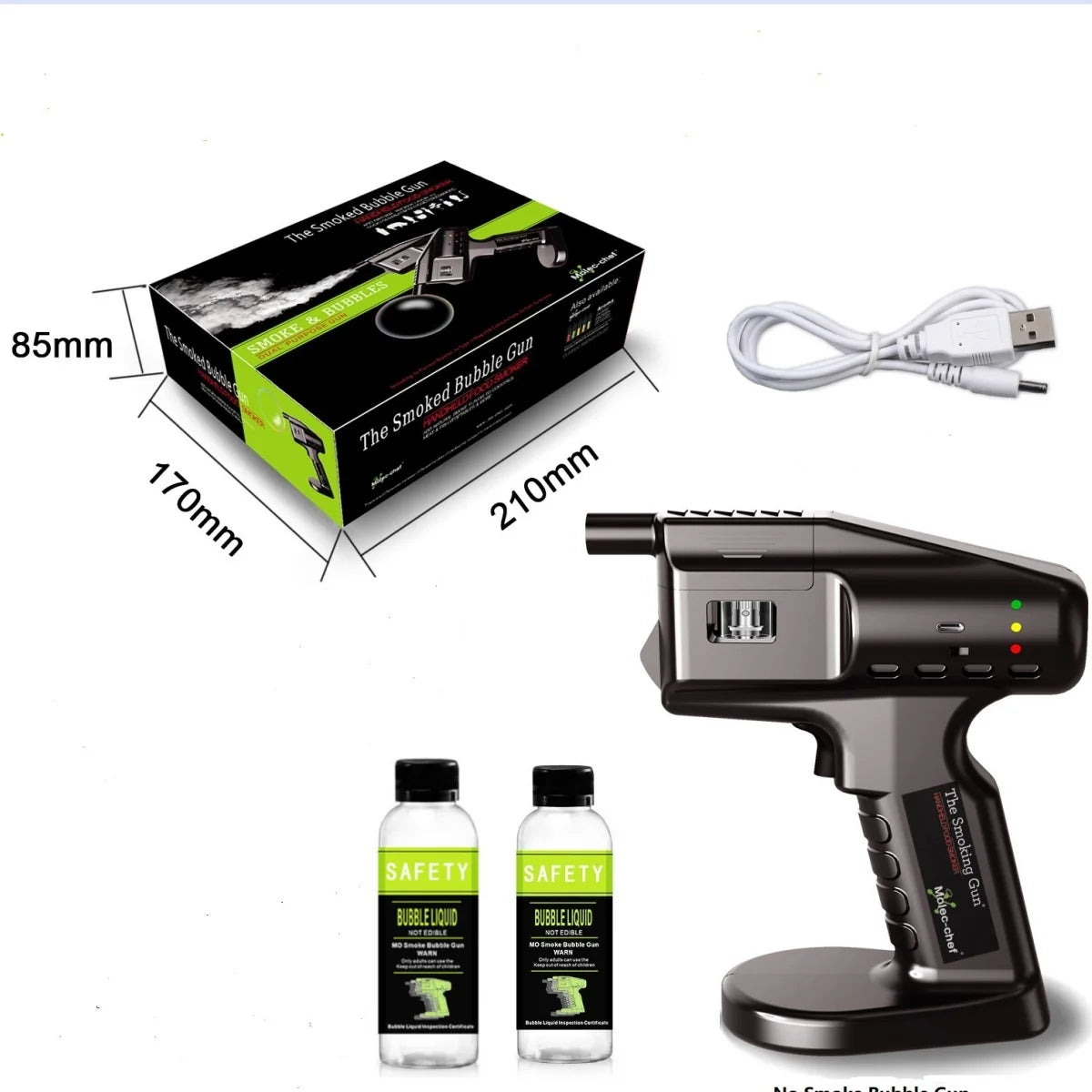 Cocktail Bubble Smoke Gun Add Visual Effect to Drinks & Food Rechargeable Power for Home Bars Parties & Gifts No Smoke Flavours Peaceful Pleasures Health and Wellness 2 Bottles