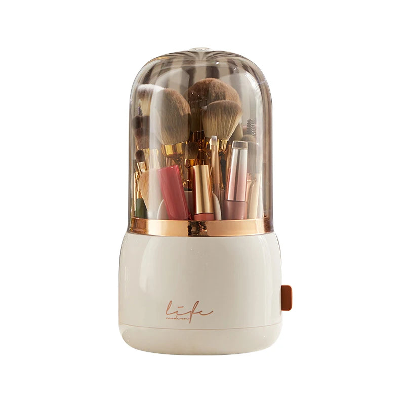 Light Luxury Style Makeup Brush Storage Bucket Dust-Proof Cosmetics Storage Box for Lipstick Eyebrow Pencil Jewelry Display Peaceful Pleasures Health and Wellness WHITE