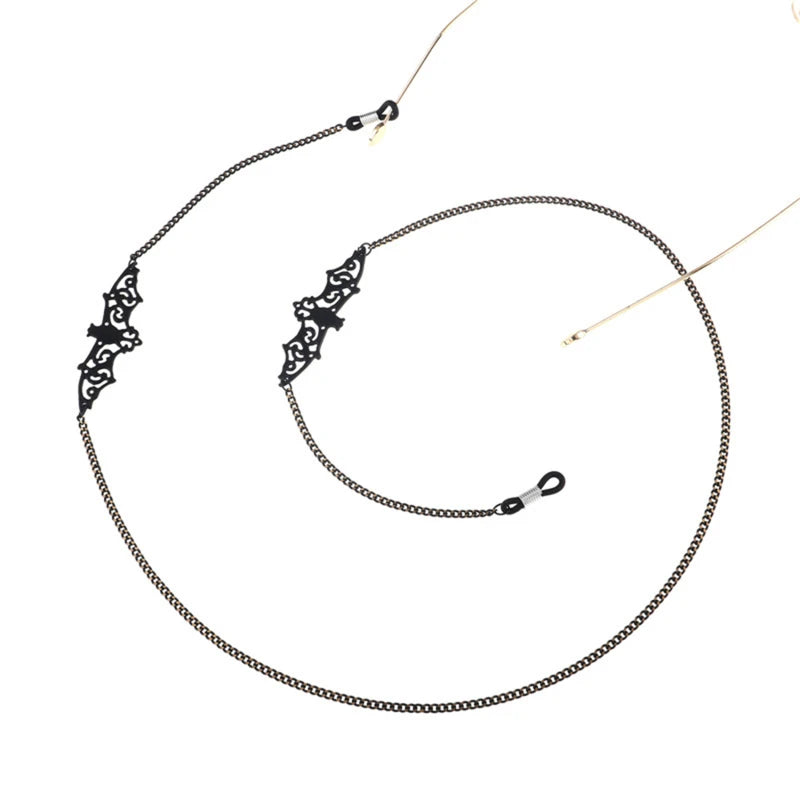 Glasses Chain Black Hollow Bat Pendant Glasses Chain Anti-slip and Fashionable Anti-loss Jewelry Glasses Chains Peaceful Pleasures Health and Wellness