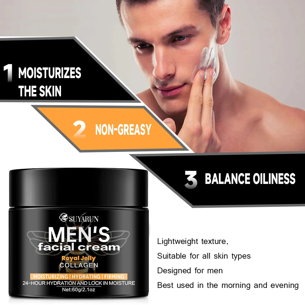 SUYARUN Royal Jelly Cream for Men Anti-Aging Anti-Wrinkle Hydrating Moisturizing Oil for skin day. and night Peaceful Pleasures Health and Wellness