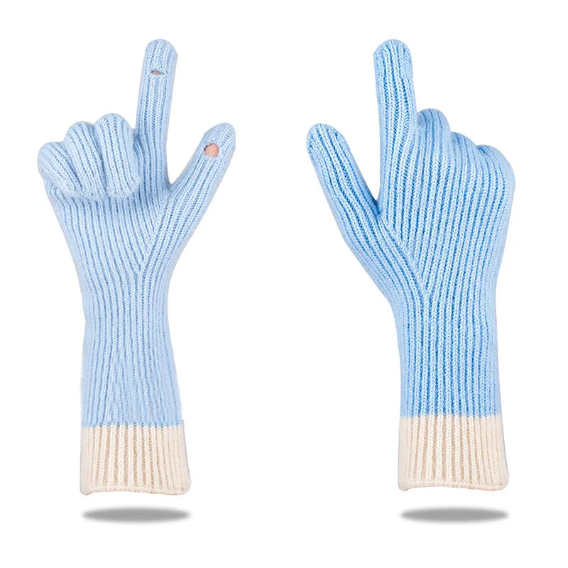 Unisex Knit Touch Screen Winter Gloves – Warm Patchwork Style