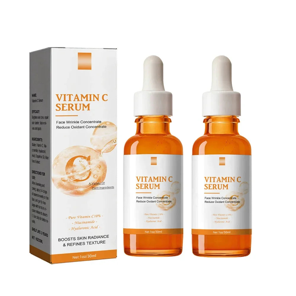 Vitamin C Wrinkle Remover Face Serum Lifting Firming Fade Fine Lines Anti-aging Essence Whitening Brighten Nourish Skin Care Peaceful Pleasures Health and Wellness 2pcs