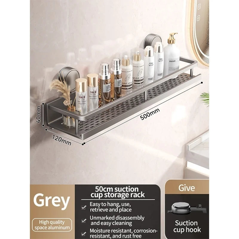 No-Drill Suction Cup Bathroom Shelf | Aluminum Wall Organizer