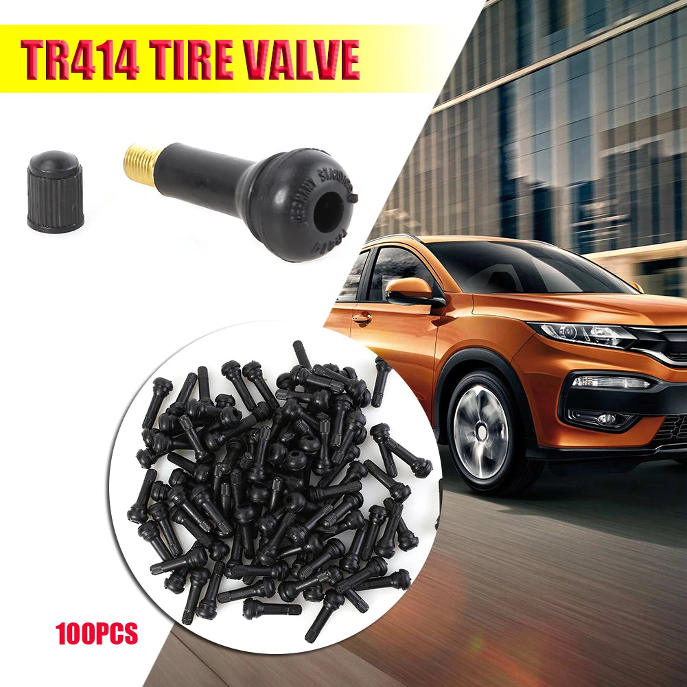 100pcs Rubber TR-414 Valve Stems Snap In TR414 Tubeless Tire Valves with Caps for Outdoor Personal Car Parts Decoration Peaceful Pleasures Health and Wellness
