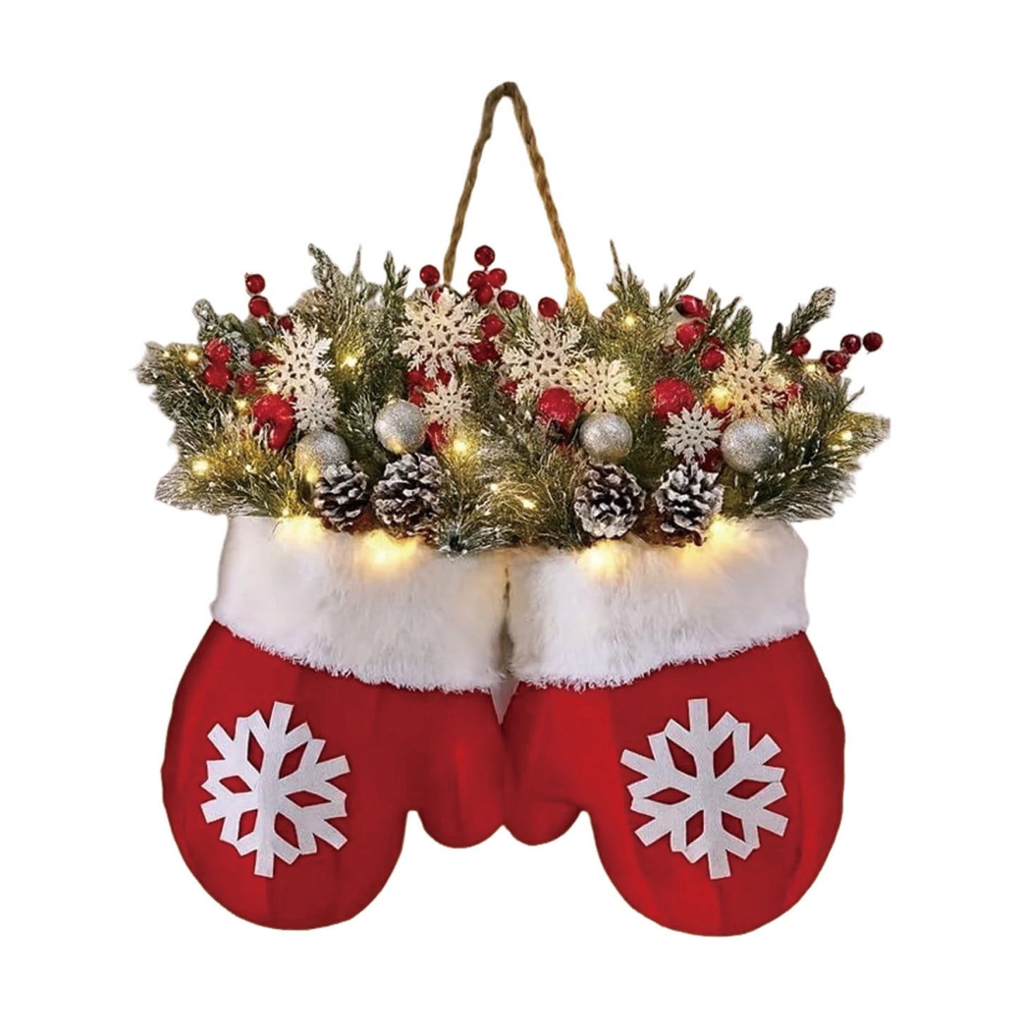 Christmas Gloves Wreath with Light Beautiful Hanging Pendant Christmas Crafts for Christmas Indoor Outdoor Wall Decor Peaceful Pleasures Health and Wellness With Light