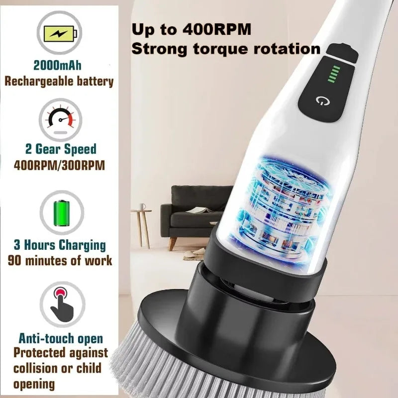 Cordless Multipurpose Electric Spin Scrubber with Extendable Handle for Bathroom Toilet Kitchen Wall Floor Cleaning Peaceful Pleasures Health and Wellness