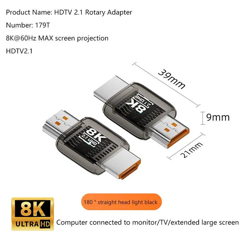 HDMI 2.1 Male to Female Adapter 8K@60Hz – 90/270/360° Angle