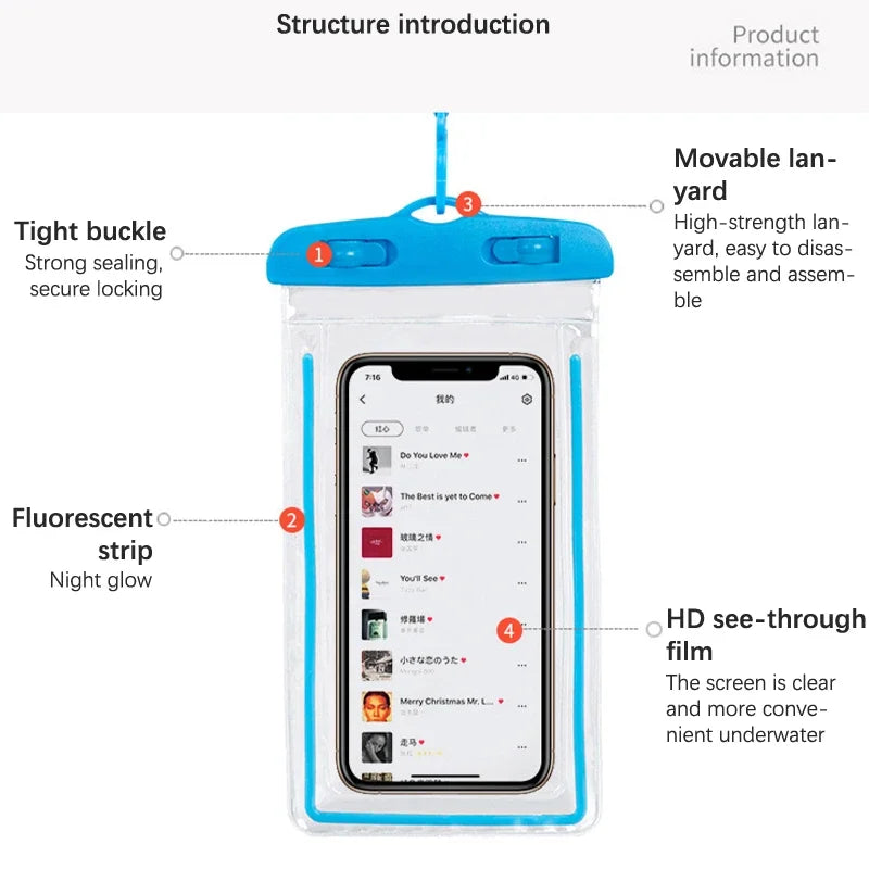 Waterproof Phone Pouch | Glow Dry Bag for Swimming & Beach