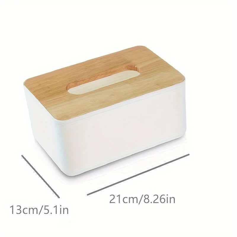 Minimalist Tissue Box Cover – Wooden Top Dustproof PP Organizer