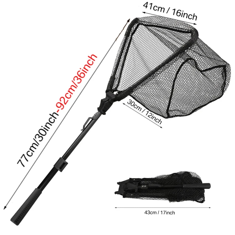 Fishing Net Collapsible Fish Landing Net with Telescoping Anti-Slip Pole Handle for Saltwater Freshwater Extending to 80/115CM Peaceful Pleasures Health and Wellness 43-92CM