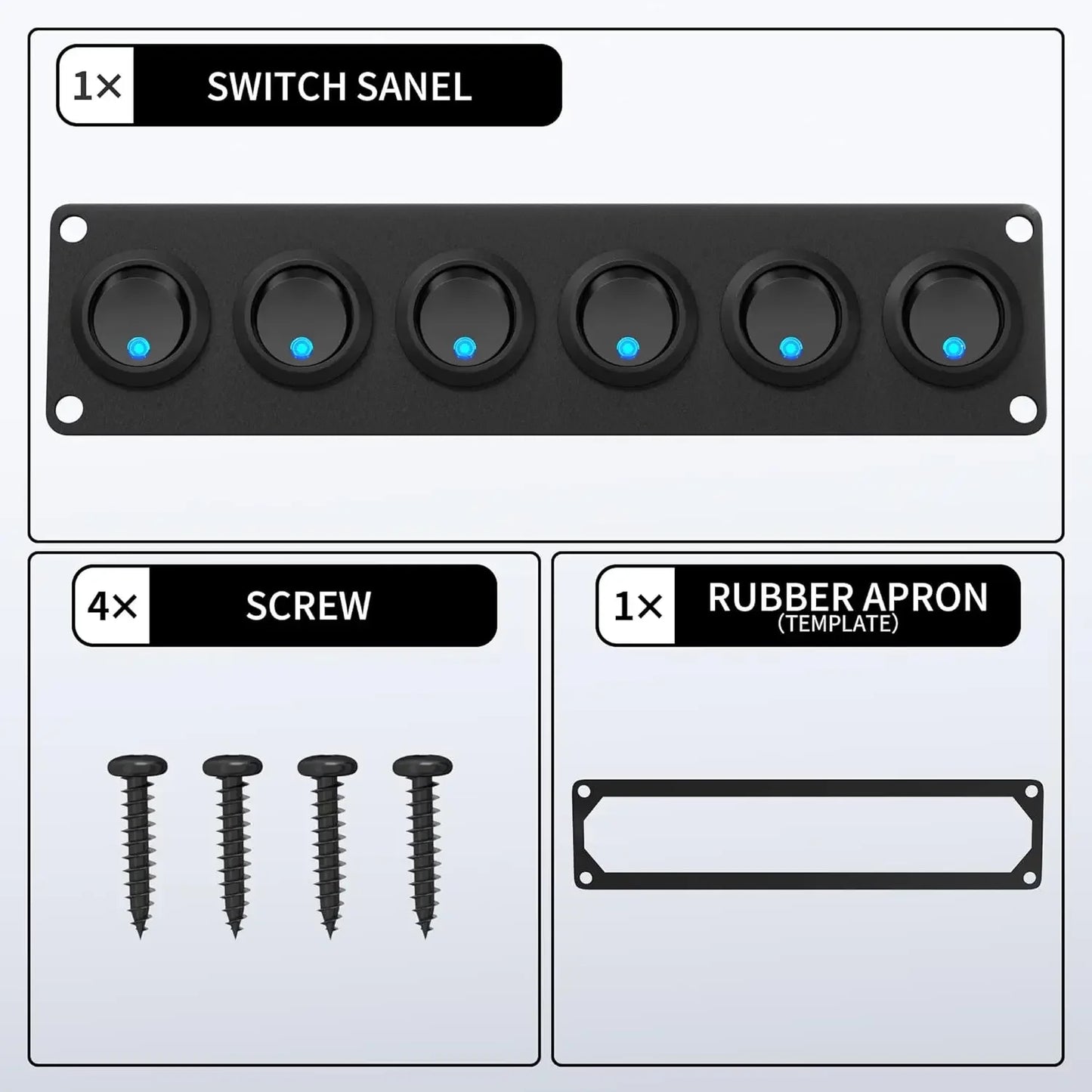 DaierTek 6 Gang Rocker Switch Panel 12V Round Toggle Switch Panel 3 Pin Light 12 Volt DC 20A SPST On-Off Switch for Marine Boat Peaceful Pleasures Health and Wellness