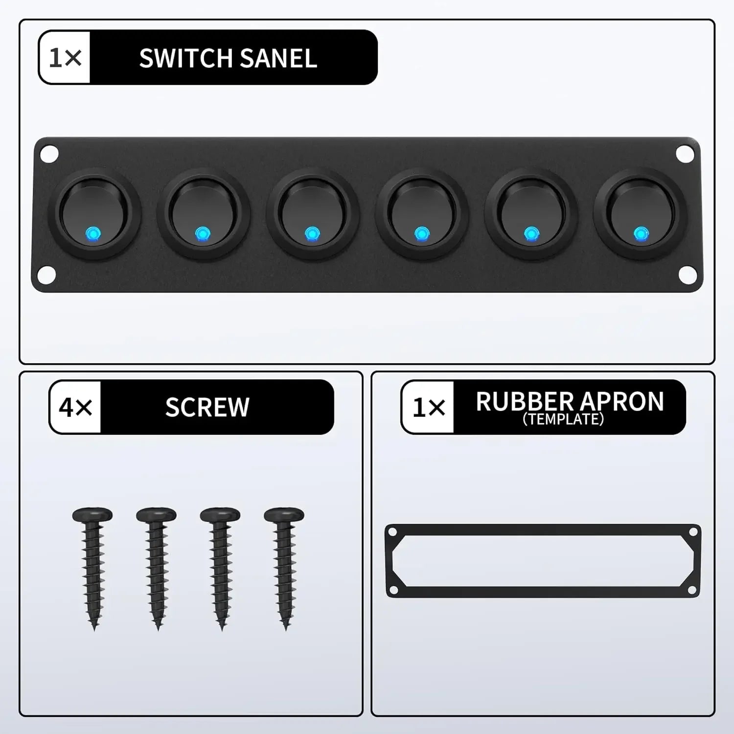 DaierTek 6 Gang Rocker Switch Panel 12V Round Toggle Switch Panel 3 Pin Light 12 Volt DC 20A SPST On-Off Switch for Marine Boat Peaceful Pleasures Health and Wellness