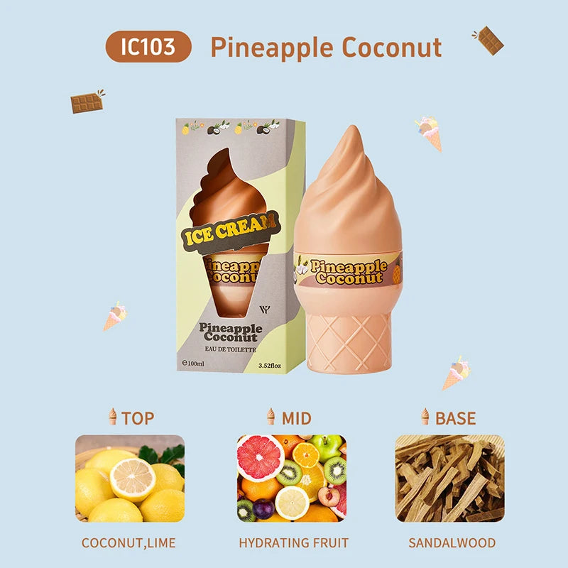Ice Cream Cute Perfume Brand Long-lasting Eau De Toilette Floral Fruity Citrus Rose Charming Sweet Fragrance Women Body Spray Peaceful Pleasures Health and Wellness Pineapple 100ml