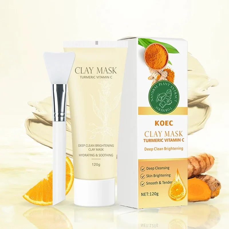 Turmeric VC/Niacamide/Clay Cleansing Mud Mask with Brush, Brightening and Blackhead-Removing Applicable Mask, nourishing the ski Peaceful Pleasures Health and Wellness turmeric