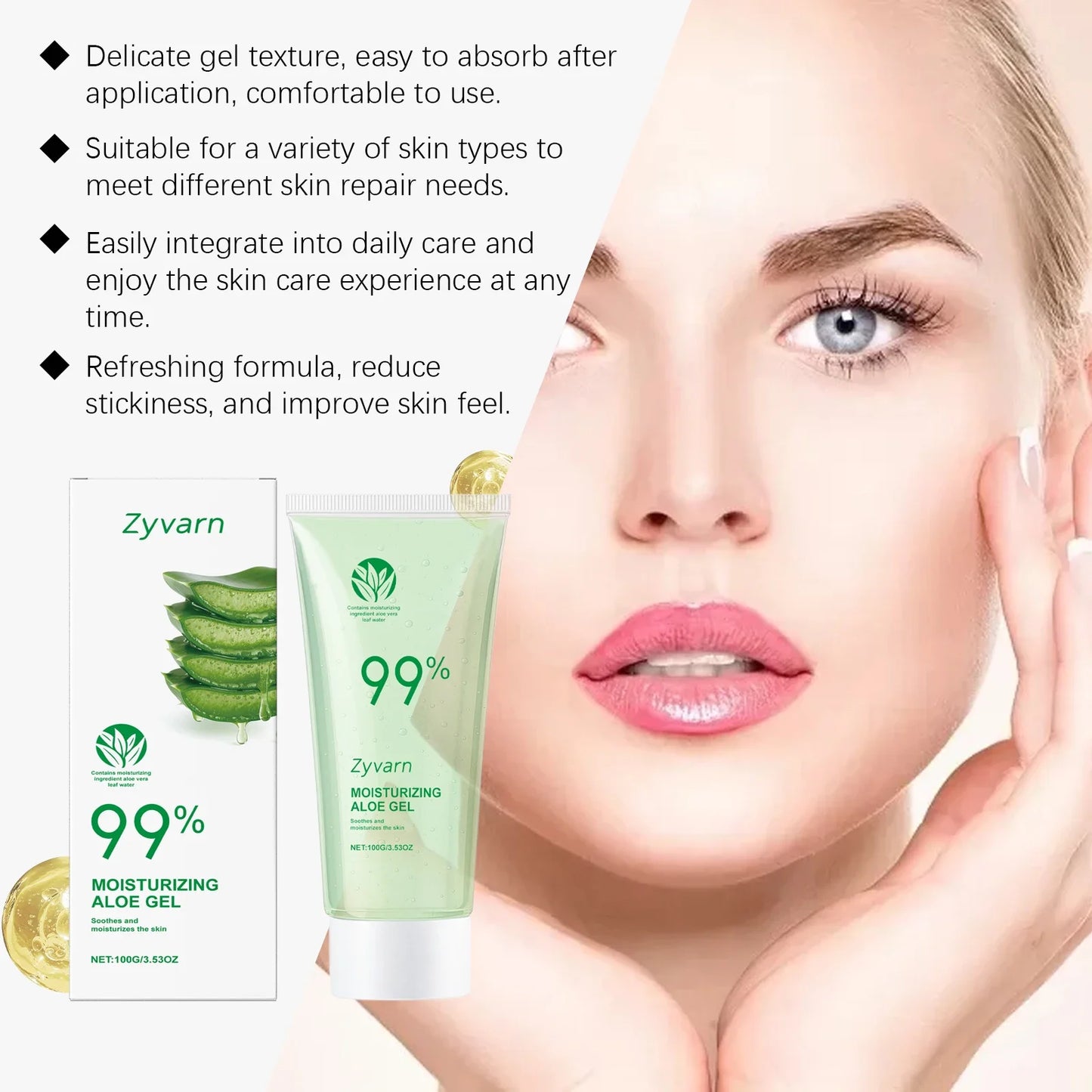 Zyvarn 99% Aloe Vera Gel – Hydrating & Brightening Skin Care