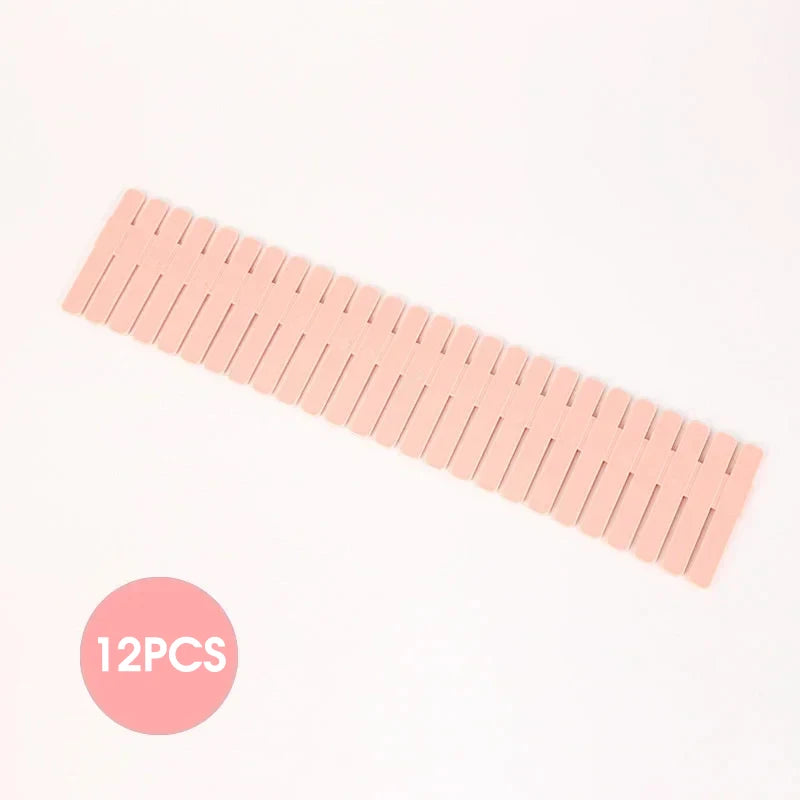 4/8 Pieces Adjustable Drawer Divider Partition Durable Storage Cosmetic Socks Underwear Drawer Clothes Organizer Cabinets Peaceful Pleasures Health and Wellness Pink 12 pieces