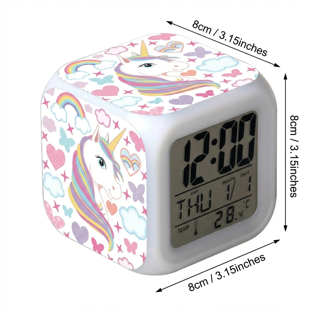 Kids Alarm Clock 7 in 1 LED Night Light with Wake Up Function Display Time Date Temperature USB Powered Color Changing Lamp Peaceful Pleasures Health and Wellness