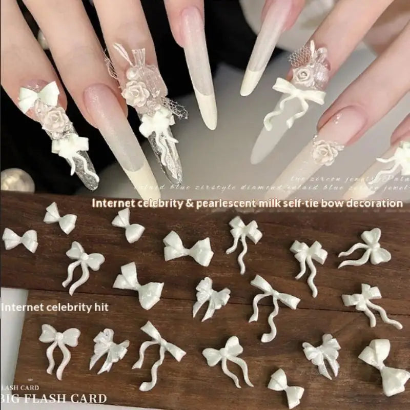 30PCS Pearlescent White Mini Resin Ribbon Bow Nail Art Decoration Bow Nail Charms Supplies For Manicure DIY Peaceful Pleasures Health and Wellness