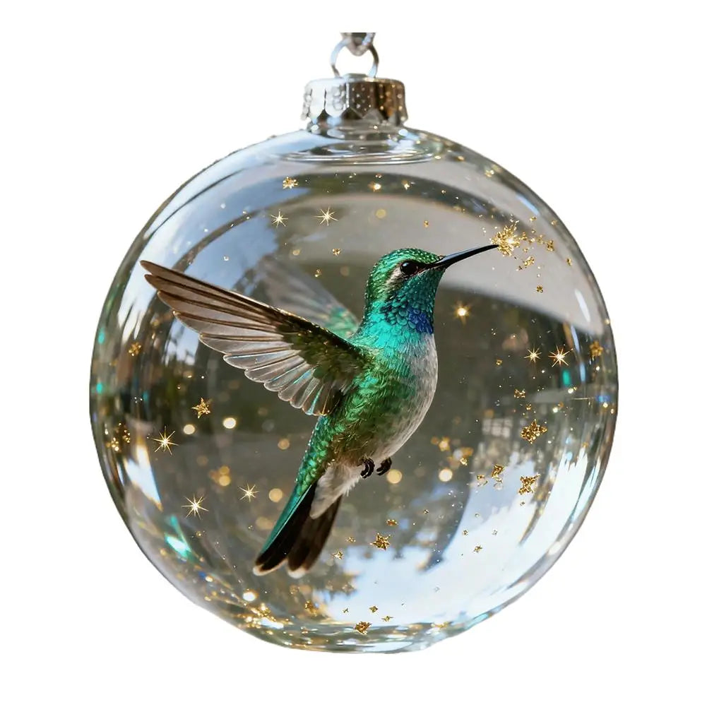 Acrylic Cardinal & Hummingbird Christmas Ball Ornament 8cm