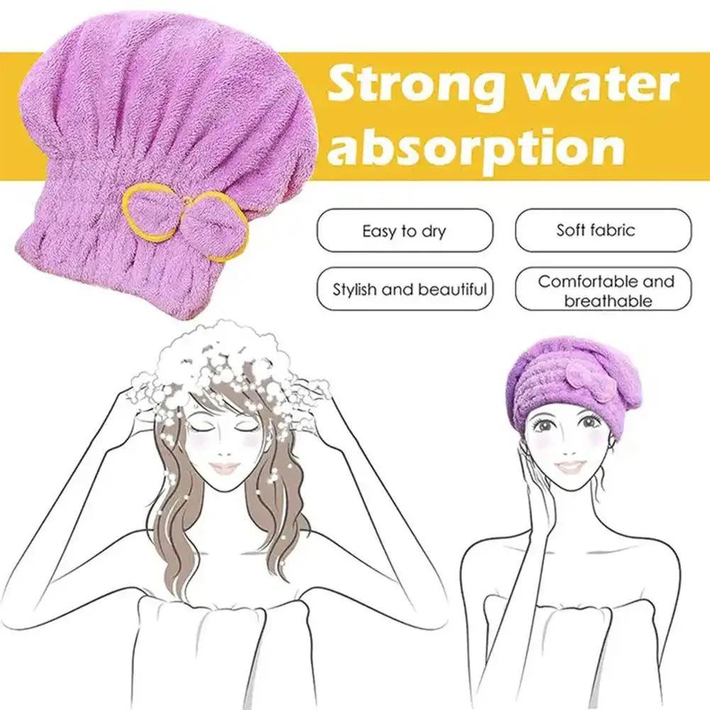 Microfiber Quick Dry Hair Wrap Towel Cap with Bowknot