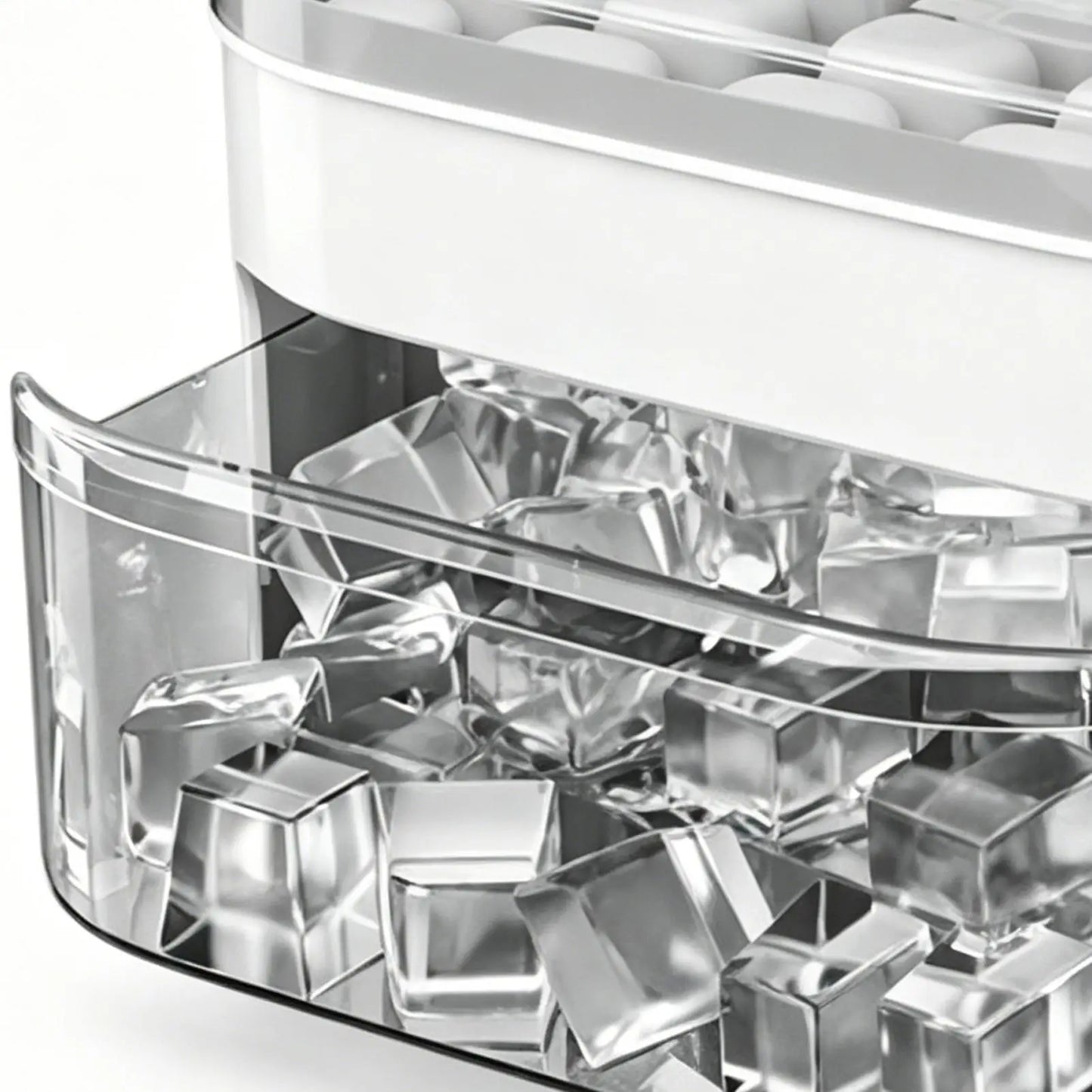 Double Layer Ice Cube Tray with Lid, Bin & Pull-Out Drawer