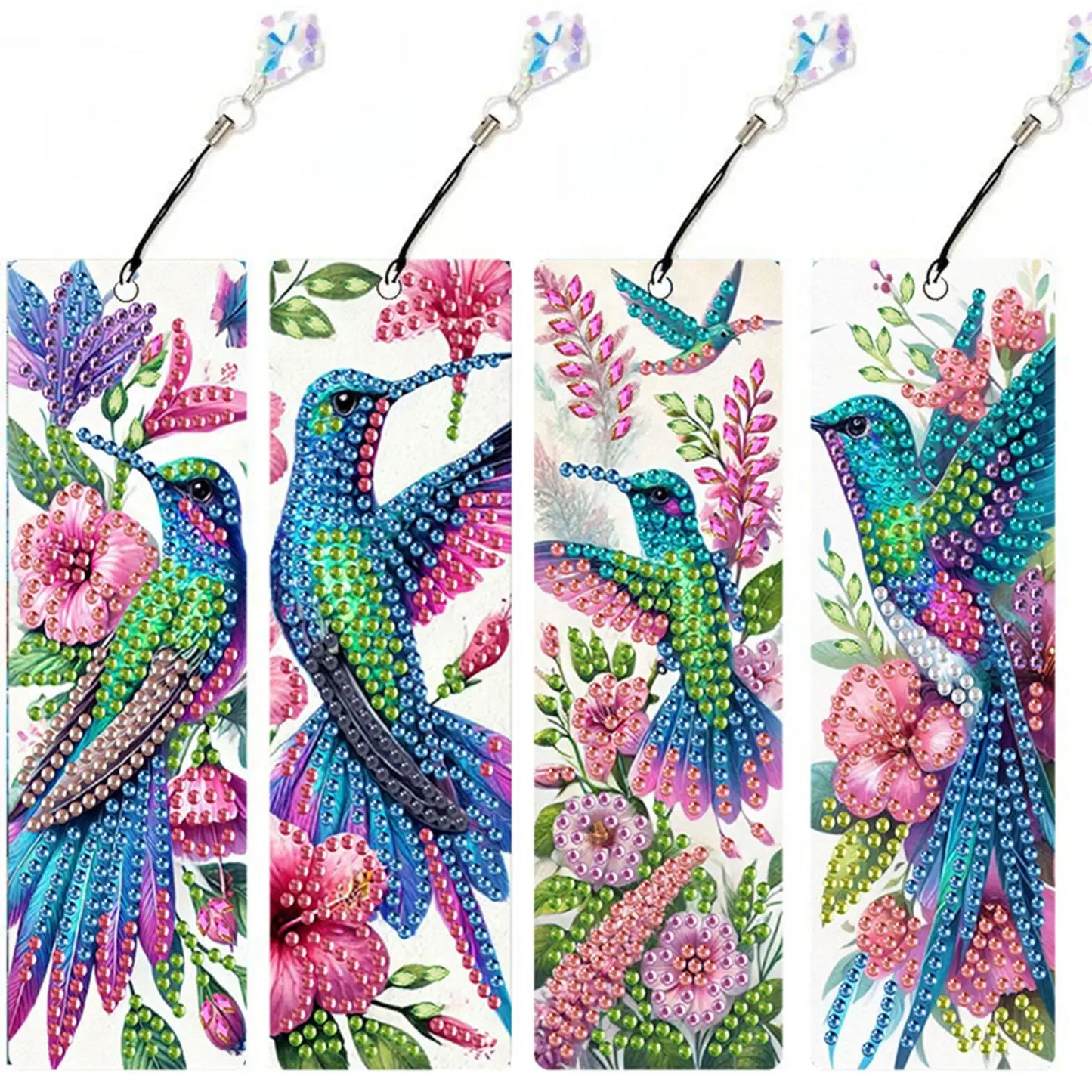 4-Pack DIY Diamond Painting Bookmarks with Pendants – Beginner Kit