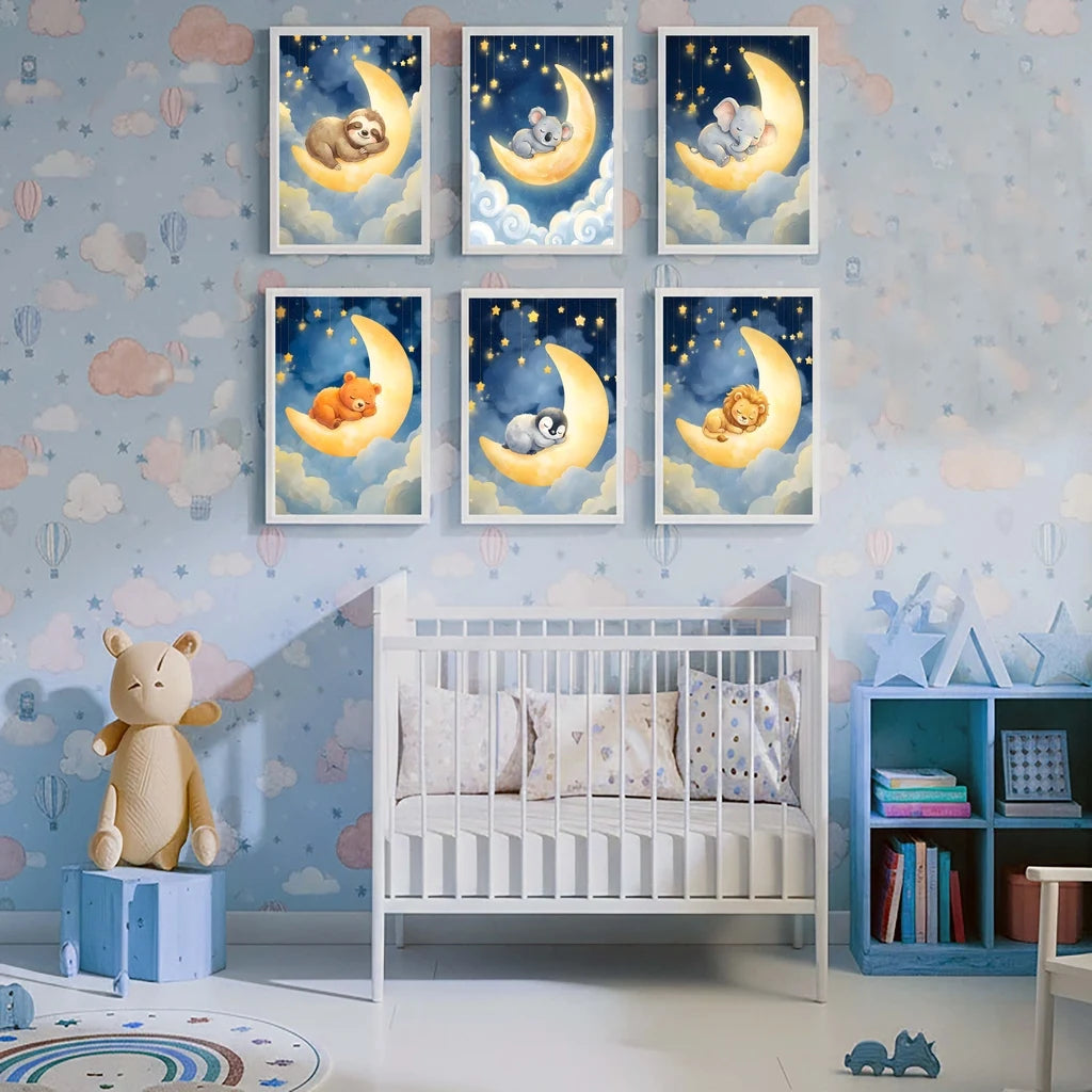 Nordic Animal Moon Canvas Print – Baby Nursery Wall Art Poster Nursery Canvas Print Peaceful Pleasures Health and Wellness