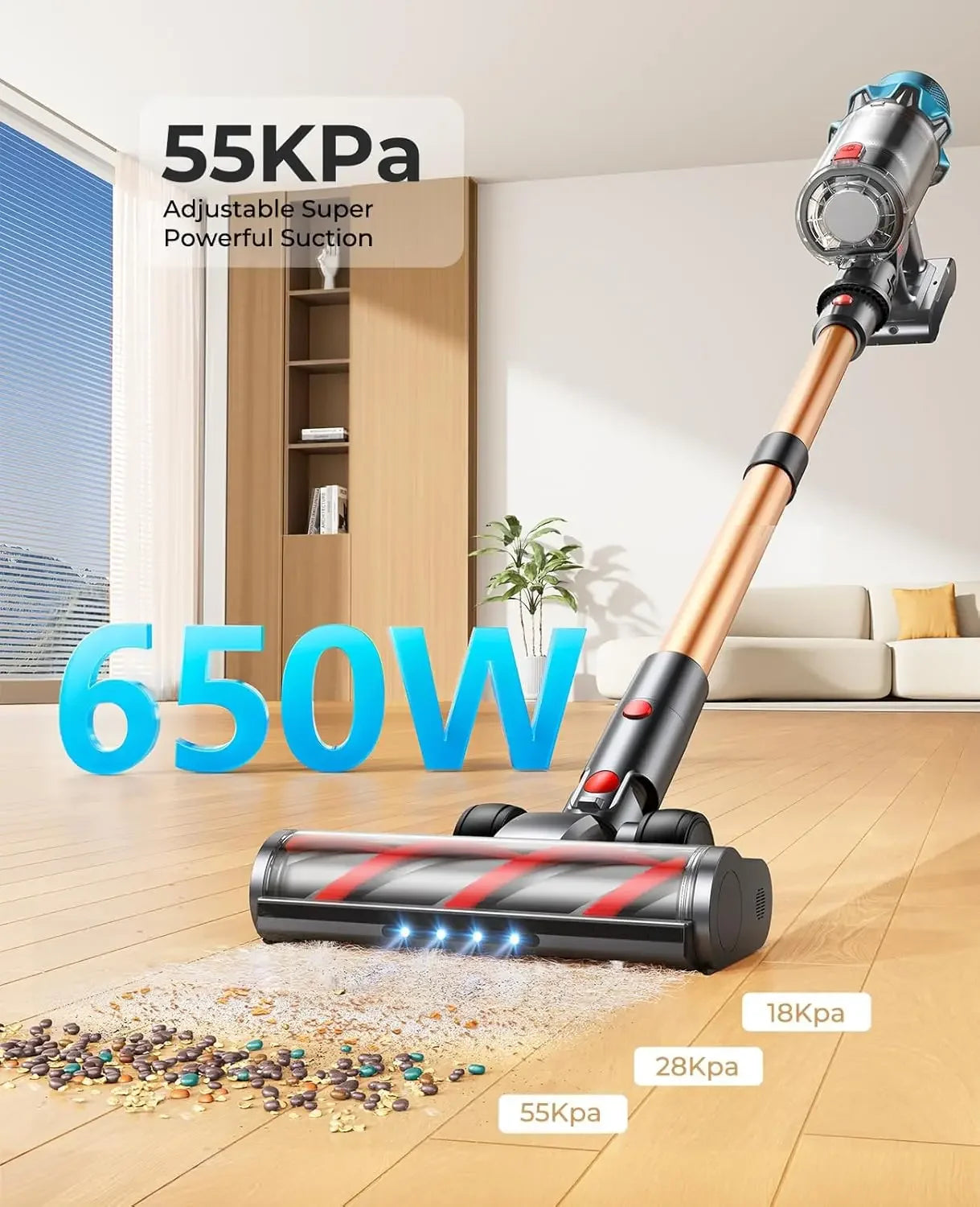 Cordless Vacuum Cleaner 650W/55Kpa, Stick Vacuum with 70 Min Runtime, Touch Display, 6-in-1 for Carpet/Hard Floor/Pet Hair Peaceful Pleasures Health and Wellness