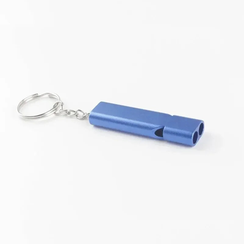 Whistle Flat Aluminum Alloy Dual Frequency Survival Double Tube Outdoor Survival Survival Whistle Equipment Equipped EDC Tool Peaceful Pleasures Health and Wellness Blue