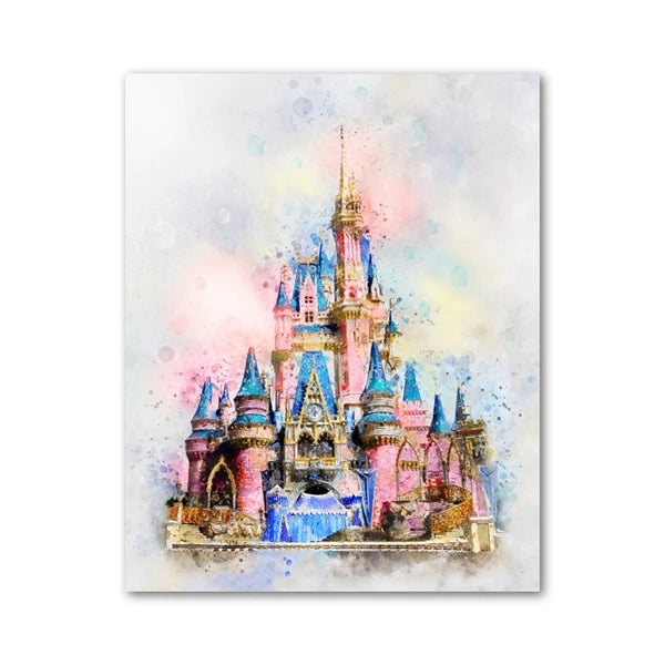 Watercolor Princess Castle Canvas Print | Girls Nursery Wall Art