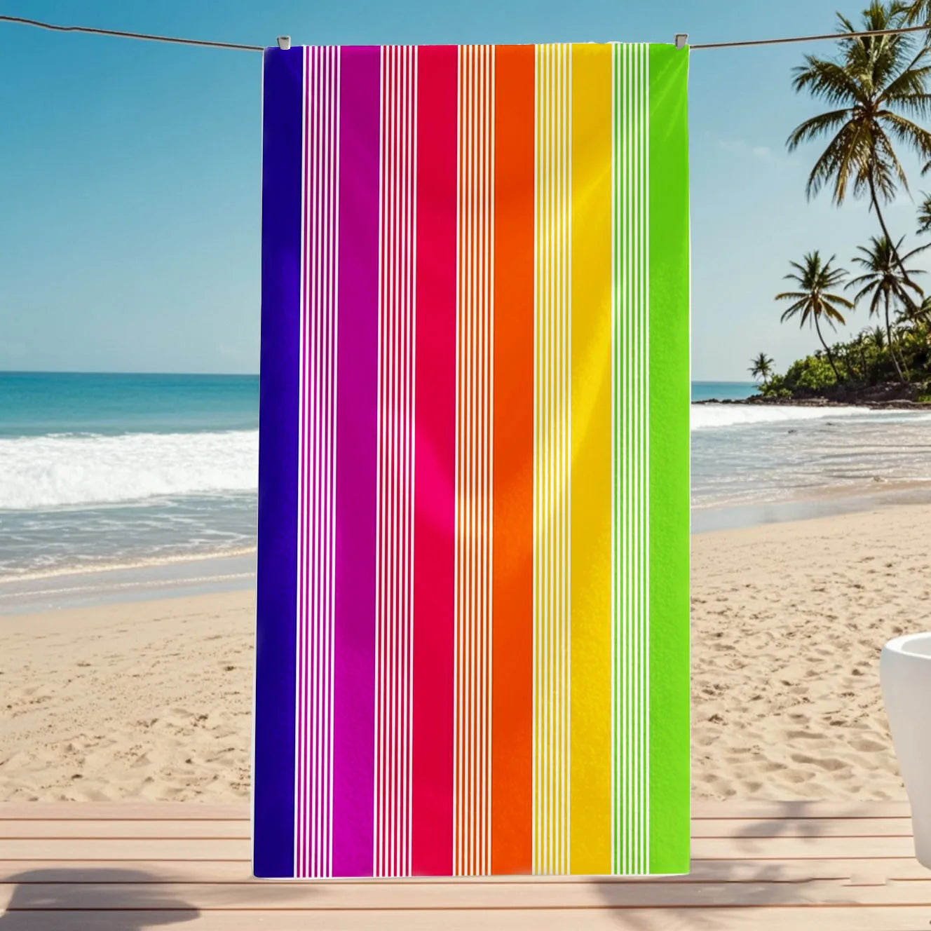 Extra Large Rainbow Stripe Beach Towel | Quick-Dry Microfiber