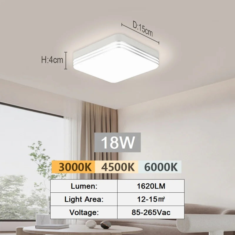RUNTOIN 18W–48W Square LED Ceiling Panel Light | 30CM Modern