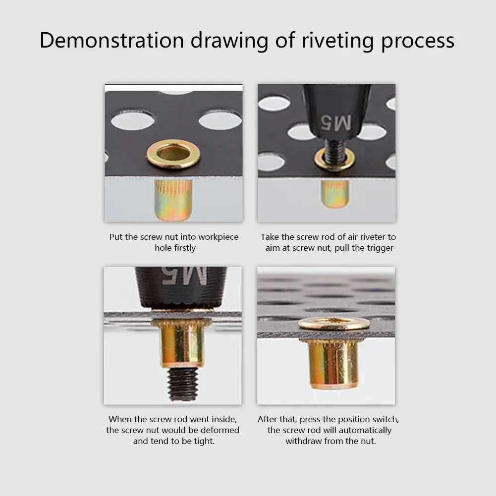 Pneumatic Riveting Gun Air Rivet Automatic Riveter Nut Tools Metal