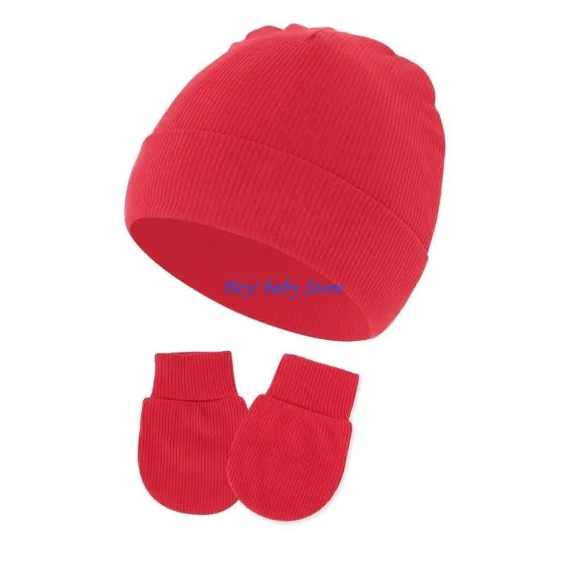 Newborn Baby Bonnet Hat & Anti-Scratch Mittens Set | Cotton