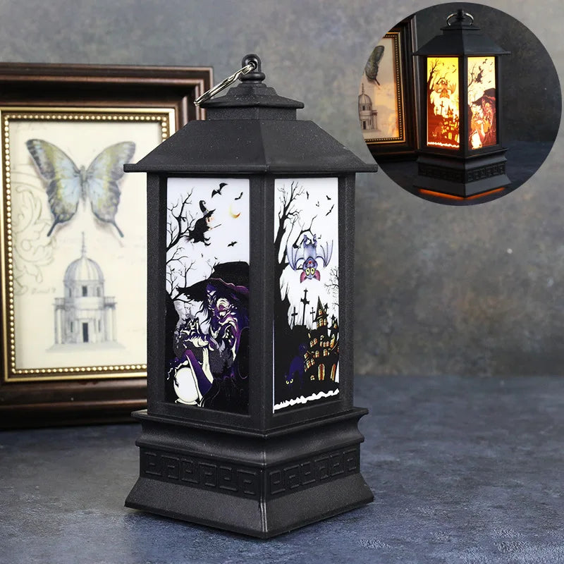 Halloween Pumpkin Castle Decorative Lamp Simulated Flame LED Light Small Hand Lantern For Holiday Outdoor Bar Garden Decoration Peaceful Pleasures Health and Wellness Flame Witch Other