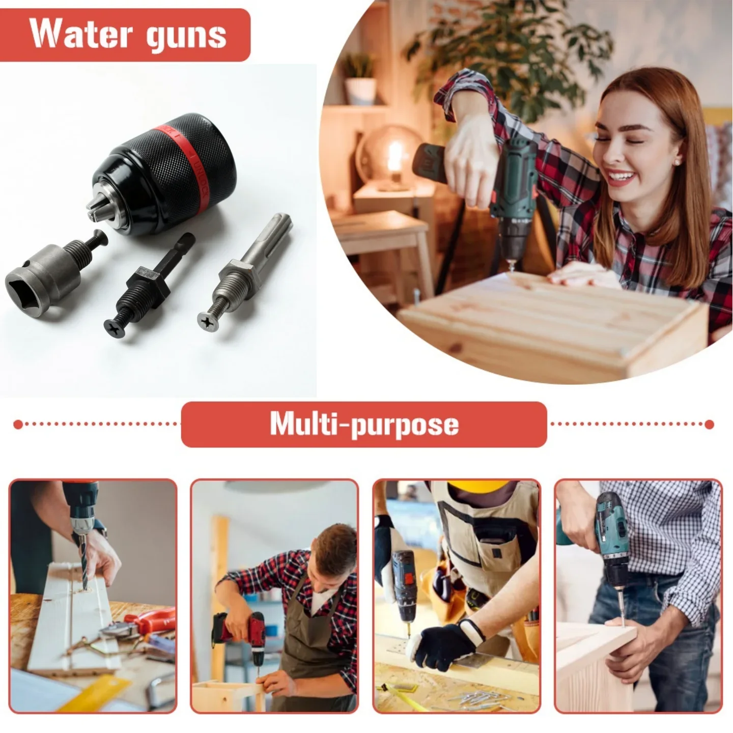2-13mm Keyless Metal Drill Chuck | Hex, SDS & Square Adapter Peaceful Pleasures Health and Wellness