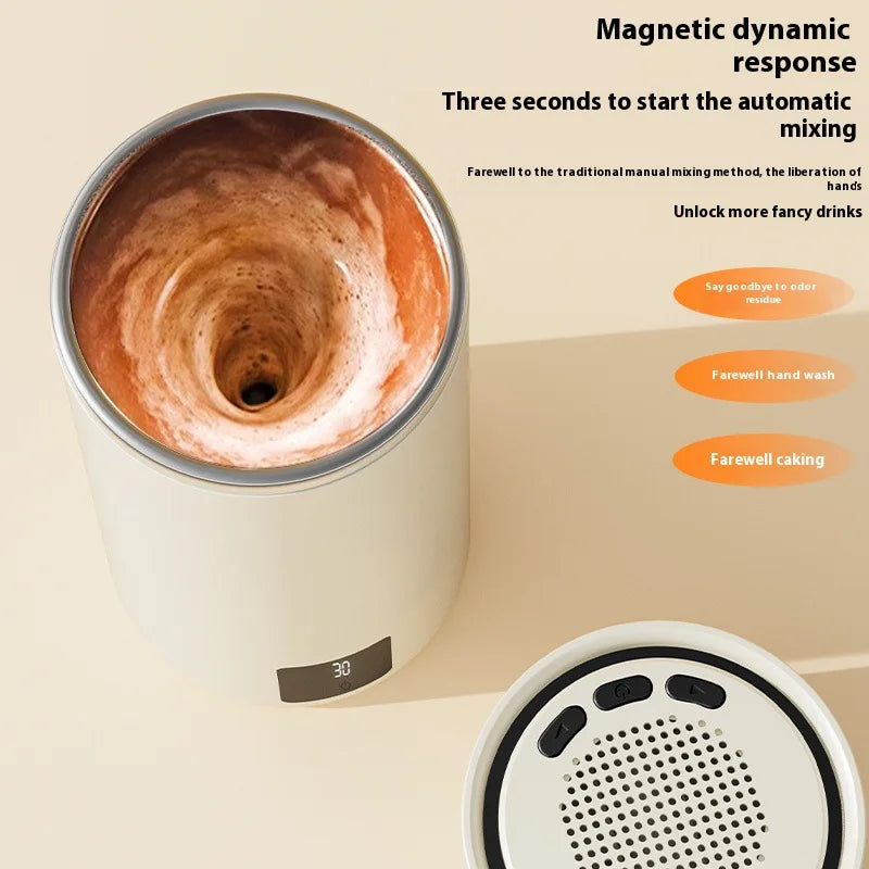 Smart Self-Stirring Mug – Bluetooth Speaker & Temp Display