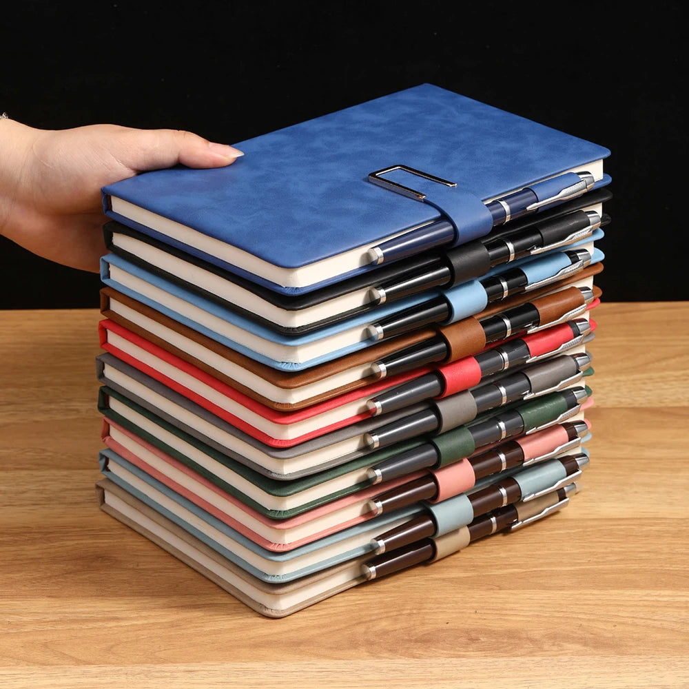 A5 Buckle Notebook Business Thick Meeting Office Record Book Pen Slot