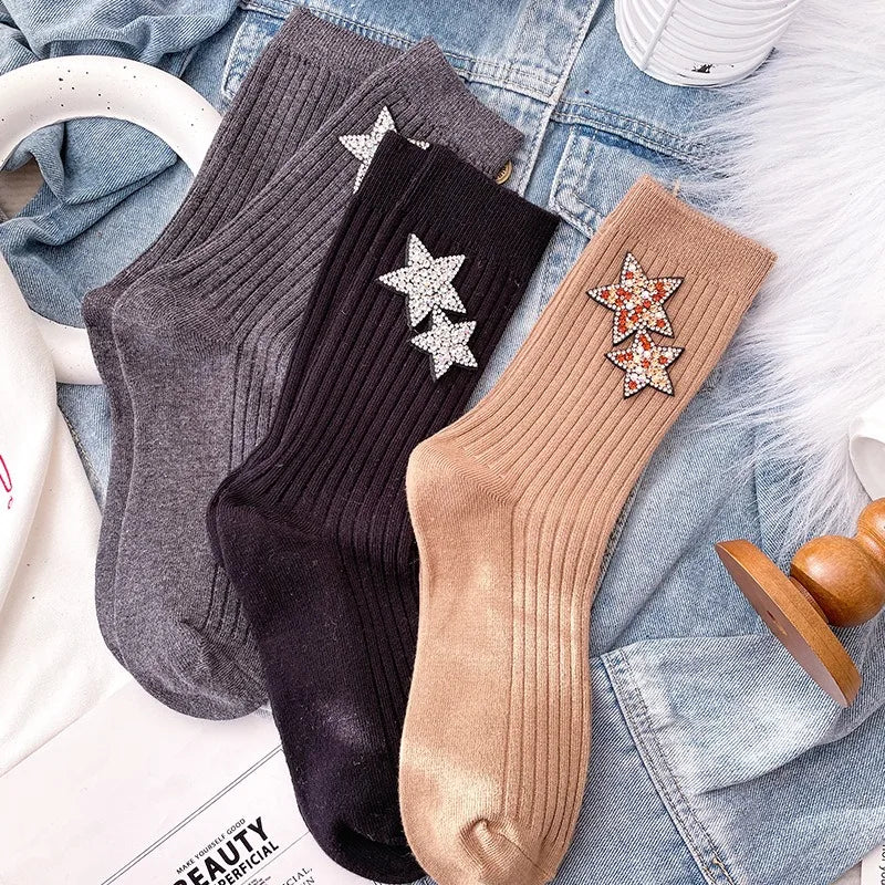 Fashionable Rhinestone Sparkling Women's Socks, Kawaii Star Diamond Sparkling Socks, Comfortable And Breathable Christmas Socks Peaceful Pleasures Health and Wellness