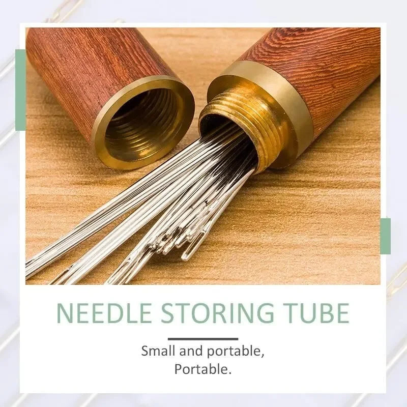 12-Piece Self-Threading Sewing Needles with Wood Storage Case